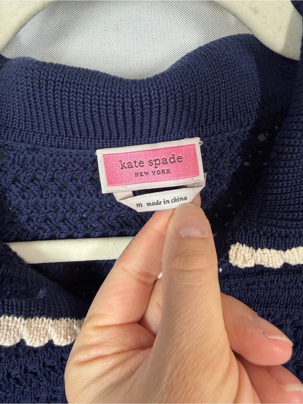 Kate Spade | Shortsleeve Polo Sweater Navy Blue White Women's Size Medium - Picture 8 of 11